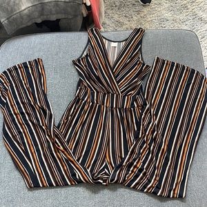 Kaileigh Black and Orange Striped Jumpsuit